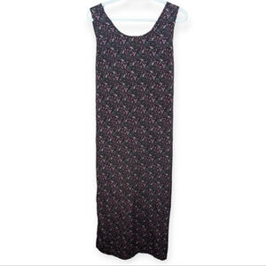 Vintage 90s Daniel  Laurent Long Sleeveless Swoop Neck Floral Black Maxi Dress L